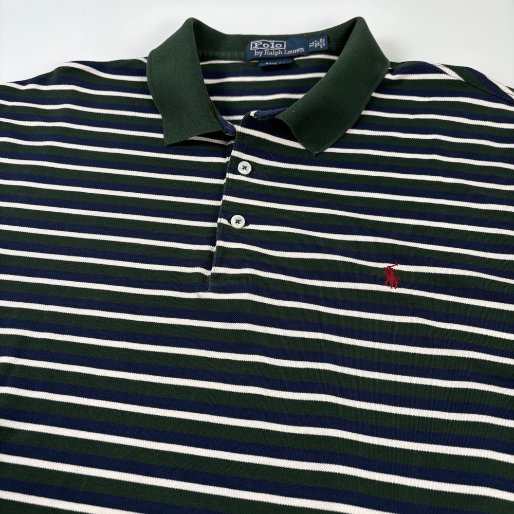 Polo Ralph Lauren Mens XL Green Striped Polo Shirt Pima Cotton Golf Fit Office
